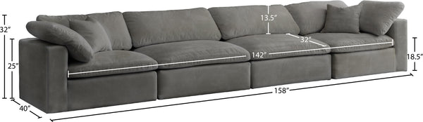 Cozy Velvet / Fiber / Engineered Wood Contemporary Grey Velvet Cloud-Like Comfort Modular Sofa - 158" W x 40" D x 32" H