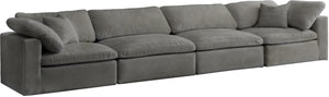 Cozy Velvet / Fiber / Engineered Wood Contemporary Grey Velvet Cloud-Like Comfort Modular Sofa - 158" W x 40" D x 32" H
