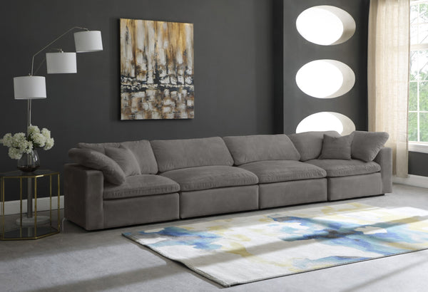 Cozy Velvet / Fiber / Engineered Wood Contemporary Grey Velvet Cloud-Like Comfort Modular Sofa - 158" W x 40" D x 32" H