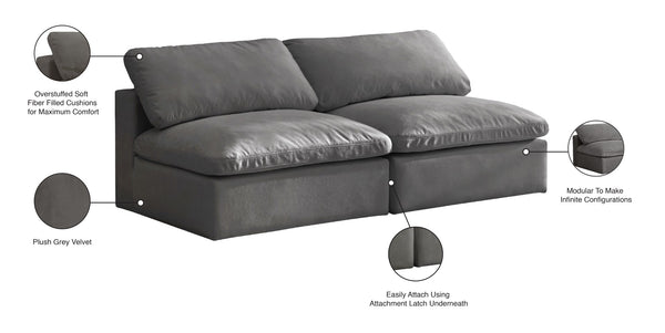Cozy Velvet / Fiber / Engineered Wood Contemporary Grey Velvet Cloud-Like Comfort Modular Armless Sofa - 78" W x 40" D x 32" H