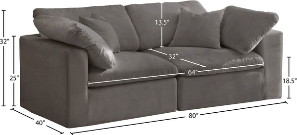 Cozy Velvet / Fiber / Engineered Wood Contemporary Grey Velvet Cloud-Like Comfort Modular Sofa - 80" W x 40" D x 32" H