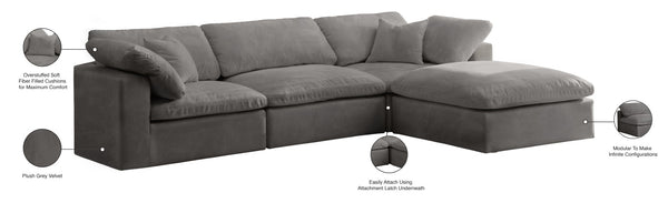 Cozy Velvet / Fiber / Engineered Wood Contemporary Grey Velvet Cloud-Like Comfort Modular Sectional - 119" W x 80" D x 32" H