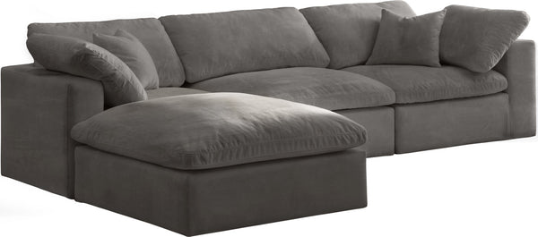 Cozy Velvet / Fiber / Engineered Wood Contemporary Grey Velvet Cloud-Like Comfort Modular Sectional - 119" W x 80" D x 32" H