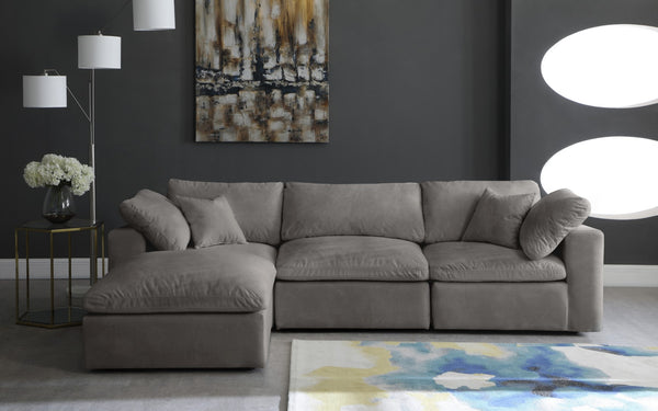 Cozy Velvet / Fiber / Engineered Wood Contemporary Grey Velvet Cloud-Like Comfort Modular Sectional - 119" W x 80" D x 32" H