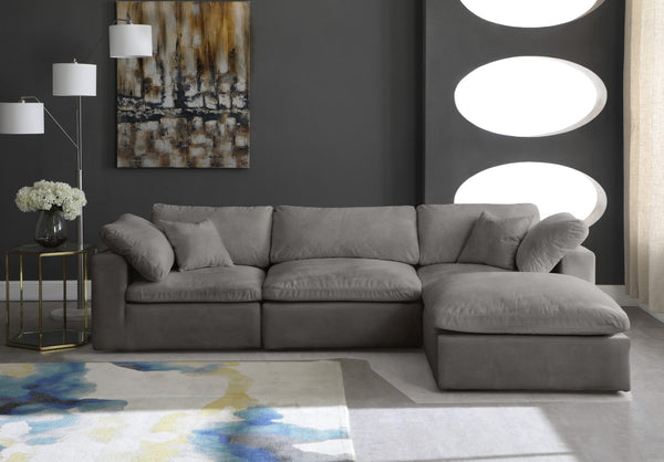 Cozy Velvet / Fiber / Engineered Wood Contemporary Grey Velvet Cloud-Like Comfort Modular Sectional - 119" W x 80" D x 32" H