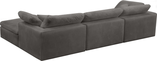 Cozy Velvet / Fiber / Engineered Wood Contemporary Grey Velvet Cloud-Like Comfort Modular Sectional - 119" W x 80" D x 32" H