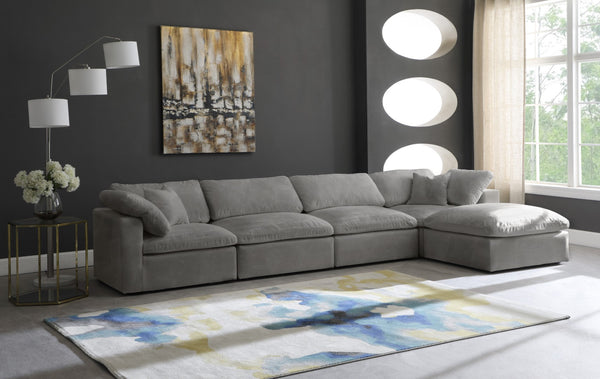 Cozy Velvet / Fiber / Engineered Wood Contemporary Grey Velvet Cloud-Like Comfort Modular Sectional - 158" W x 80" D x 32" H