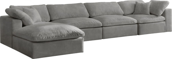Cozy Velvet / Fiber / Engineered Wood Contemporary Grey Velvet Cloud-Like Comfort Modular Sectional - 158" W x 80" D x 32" H