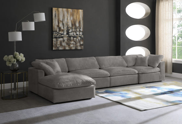 Cozy Velvet / Fiber / Engineered Wood Contemporary Grey Velvet Cloud-Like Comfort Modular Sectional - 158" W x 80" D x 32" H