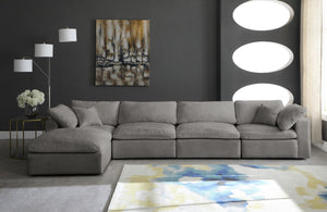 Cozy Velvet / Fiber / Engineered Wood Contemporary Grey Velvet Cloud-Like Comfort Modular Sectional - 158" W x 80" D x 32" H