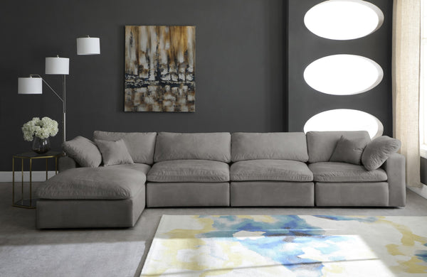 Cozy Velvet / Fiber / Engineered Wood Contemporary Grey Velvet Cloud-Like Comfort Modular Sectional - 158" W x 80" D x 32" H