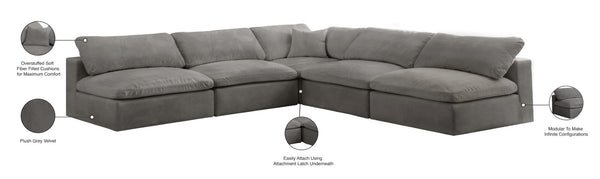Cozy Velvet / Fiber / Engineered Wood Contemporary Grey Velvet Cloud-Like Comfort Modular Sectional - 118" W x 120" D x 32" H