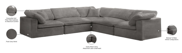 Cozy Velvet / Fiber / Engineered Wood Contemporary Grey Velvet Cloud-Like Comfort Modular Sectional - 119" W x 120" D x 32" H