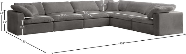 Cozy Velvet / Fiber / Engineered Wood Contemporary Grey Velvet Cloud-Like Comfort Modular Sectional - 158" W x 120" D x 32" H