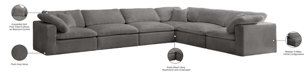 Cozy Velvet / Fiber / Engineered Wood Contemporary Grey Velvet Cloud-Like Comfort Modular Sectional - 158" W x 120" D x 32" H