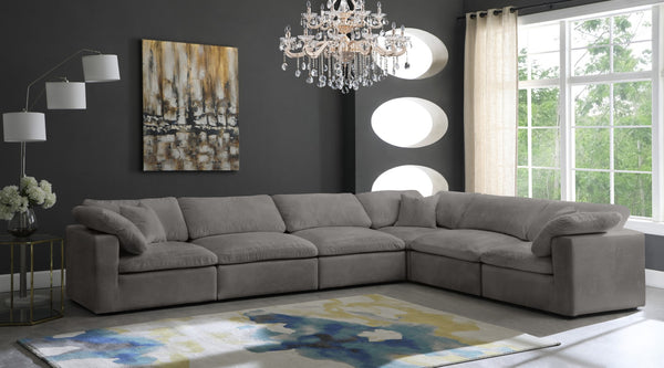 Cozy Velvet / Fiber / Engineered Wood Contemporary Grey Velvet Cloud-Like Comfort Modular Sectional - 158" W x 120" D x 32" H