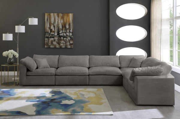 Cozy Velvet / Fiber / Engineered Wood Contemporary Grey Velvet Cloud-Like Comfort Modular Sectional - 158" W x 120" D x 32" H