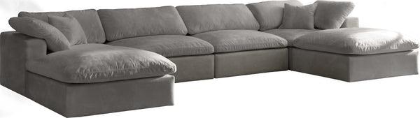 Cozy Velvet / Fiber / Engineered Wood Contemporary Grey Velvet Cloud-Like Comfort Modular Sectional - 158" W x 80" D x 32" H