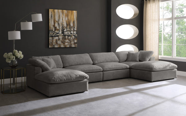 Cozy Velvet / Fiber / Engineered Wood Contemporary Grey Velvet Cloud-Like Comfort Modular Sectional - 158" W x 80" D x 32" H