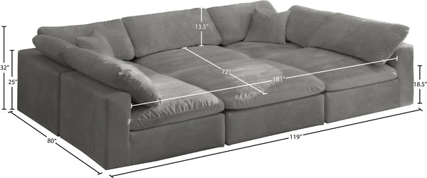 Cozy Velvet / Fiber / Engineered Wood Contemporary Grey Velvet Cloud-Like Comfort Modular Sectional - 119" W x 80" D x 32" H