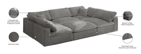 Cozy Velvet / Fiber / Engineered Wood Contemporary Grey Velvet Cloud-Like Comfort Modular Sectional - 119" W x 80" D x 32" H