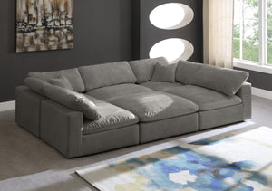Cozy Velvet / Fiber / Engineered Wood Contemporary Grey Velvet Cloud-Like Comfort Modular Sectional - 119" W x 80" D x 32" H