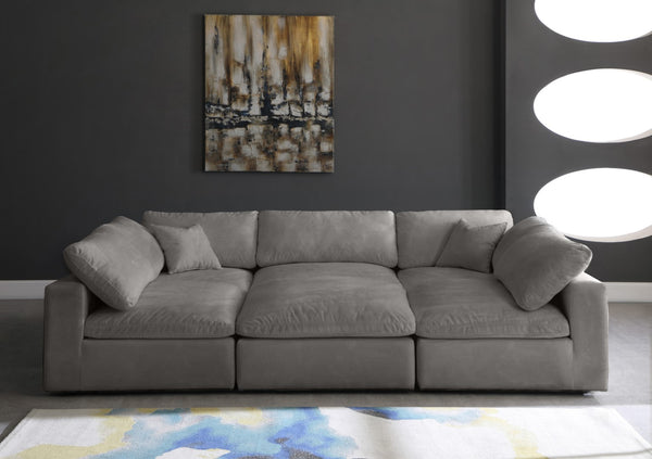 Cozy Velvet / Fiber / Engineered Wood Contemporary Grey Velvet Cloud-Like Comfort Modular Sectional - 119" W x 80" D x 32" H