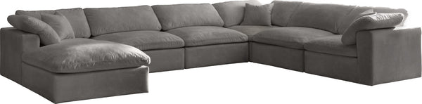 Cozy Velvet / Fiber / Engineered Wood Contemporary Grey Velvet Cloud-Like Comfort Modular Sectional - 158" W x 120" D x 32" H