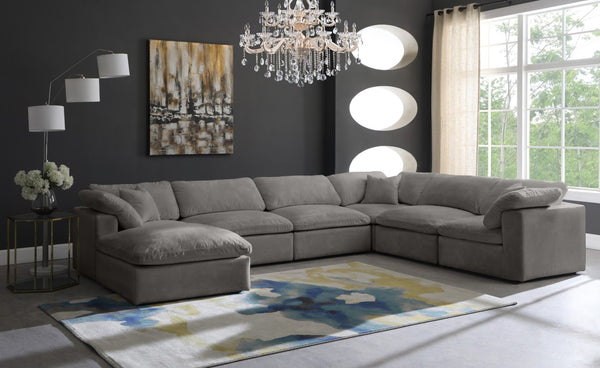 Cozy Velvet / Fiber / Engineered Wood Contemporary Grey Velvet Cloud-Like Comfort Modular Sectional - 158" W x 120" D x 32" H