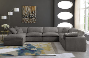Cozy Velvet / Fiber / Engineered Wood Contemporary Grey Velvet Cloud-Like Comfort Modular Sectional - 158" W x 120" D x 32" H