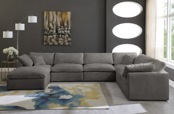 Cozy Velvet / Fiber / Engineered Wood Contemporary Grey Velvet Cloud-Like Comfort Modular Sectional - 158" W x 120" D x 32" H