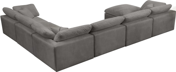 Cozy Velvet / Fiber / Engineered Wood Contemporary Grey Velvet Cloud-Like Comfort Modular Sectional - 158" W x 120" D x 32" H