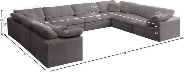 Cozy Velvet / Fiber / Engineered Wood Contemporary Grey Velvet Cloud-Like Comfort Modular Sectional - 158" W x 120" D x 32" H