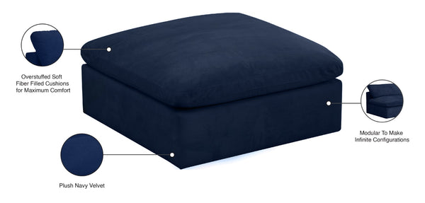 Cozy Velvet / Fiber / Engineered Wood Contemporary Navy Velvet Ottoman - 39" W x 40" D x 18.5" H
