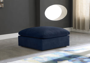 Cozy Velvet / Fiber / Engineered Wood Contemporary Navy Velvet Ottoman - 39" W x 40" D x 18.5" H