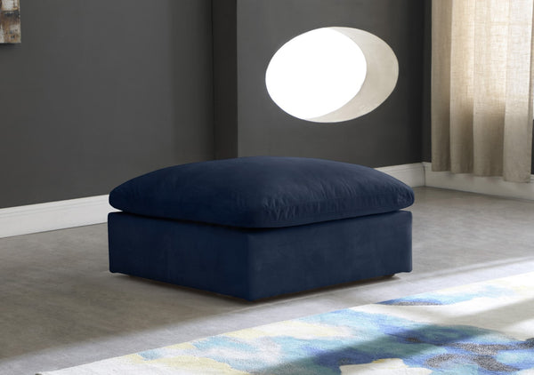 Cozy Velvet / Fiber / Engineered Wood Contemporary Navy Velvet Ottoman - 39" W x 40" D x 18.5" H