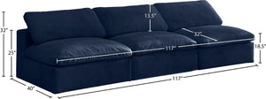 Cozy Velvet / Fiber / Engineered Wood Contemporary Navy Velvet Cloud-Like Comfort Modular Armless Sofa - 117" W x 40" D x 32" H