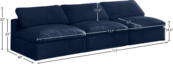 Cozy Velvet / Fiber / Engineered Wood Contemporary Navy Velvet Cloud-Like Comfort Modular Armless Sofa - 117" W x 40" D x 32" H
