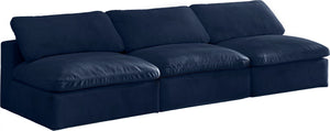 Cozy Velvet / Fiber / Engineered Wood Contemporary Navy Velvet Cloud-Like Comfort Modular Armless Sofa - 117" W x 40" D x 32" H