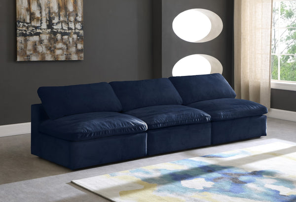 Cozy Velvet / Fiber / Engineered Wood Contemporary Navy Velvet Cloud-Like Comfort Modular Armless Sofa - 117" W x 40" D x 32" H