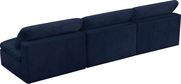 Cozy Velvet / Fiber / Engineered Wood Contemporary Navy Velvet Cloud-Like Comfort Modular Armless Sofa - 117" W x 40" D x 32" H