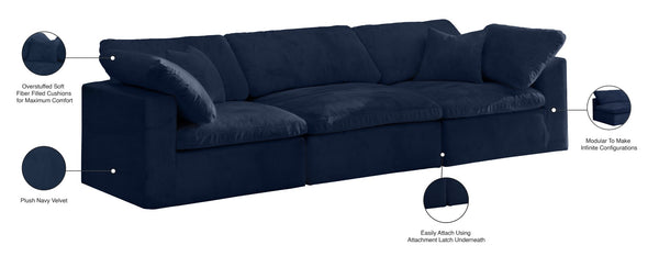 Cozy Velvet / Fiber / Engineered Wood Contemporary Navy Velvet Cloud-Like Comfort Modular Sofa - 119" W x 40" D x 32" H