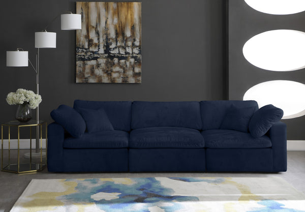 Cozy Velvet / Fiber / Engineered Wood Contemporary Navy Velvet Cloud-Like Comfort Modular Sofa - 119" W x 40" D x 32" H