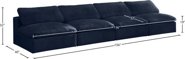 Cozy Velvet / Fiber / Engineered Wood Contemporary Navy Velvet Cloud-Like Comfort Modular Armless Sofa - 156" W x 40" D x 32" H