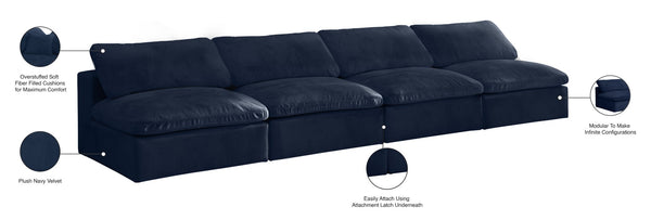 Cozy Velvet / Fiber / Engineered Wood Contemporary Navy Velvet Cloud-Like Comfort Modular Armless Sofa - 156" W x 40" D x 32" H