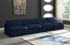 Cozy Velvet / Fiber / Engineered Wood Contemporary Navy Velvet Cloud-Like Comfort Modular Armless Sofa - 156" W x 40" D x 32" H