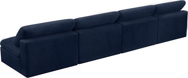 Cozy Velvet / Fiber / Engineered Wood Contemporary Navy Velvet Cloud-Like Comfort Modular Armless Sofa - 156" W x 40" D x 32" H