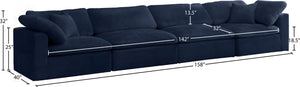 Cozy Velvet / Fiber / Engineered Wood Contemporary Navy Velvet Cloud-Like Comfort Modular Sofa - 158" W x 40" D x 32" H