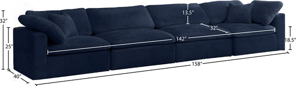 Cozy Velvet / Fiber / Engineered Wood Contemporary Navy Velvet Cloud-Like Comfort Modular Sofa - 158" W x 40" D x 32" H
