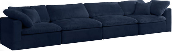 Cozy Velvet / Fiber / Engineered Wood Contemporary Navy Velvet Cloud-Like Comfort Modular Sofa - 158" W x 40" D x 32" H